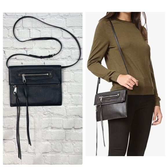 Rebecca Minkoff Handbags - Rebecca Minkoff Black Leather Silver Hardware Regan Clutch Crossbody Tassels